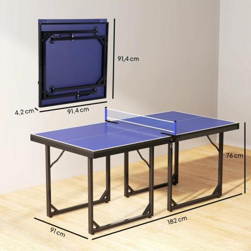 Mesa de Ping-Pong Plegable con Red y Marco de Acero para Interior y Exterior 182x91x76 cm Azul [1]