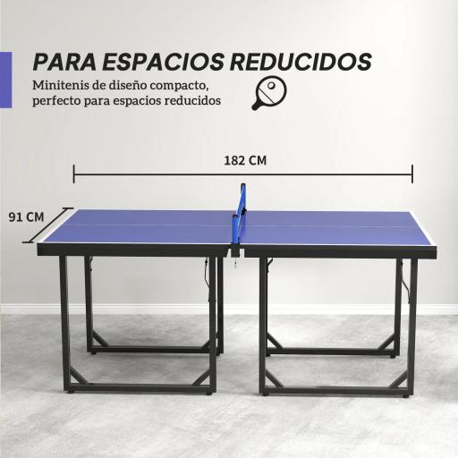Mesa de Ping-Pong Plegable con Red y Marco de Acero para Interior y Exterior 182x91x76 cm Azul [4]