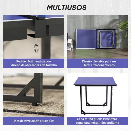 Mesa de Ping-Pong Plegable con Red y Marco de Acero para Interior y Exterior 182x91x76 cm Azul [2]