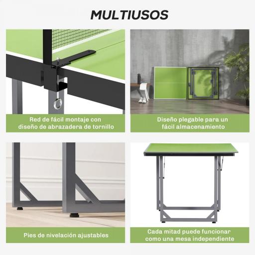 Mesa de Ping-Pong Plegable con Red y Marco de Acero Fácil de Transportar para Interior y Exterior 182x91x76 cm Verde [1]