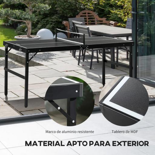 Mesa de Ping Pong Plegable con Marco de Aluminio y Red para Interiores y Exteriores 152x76x72 cm Negro [3]