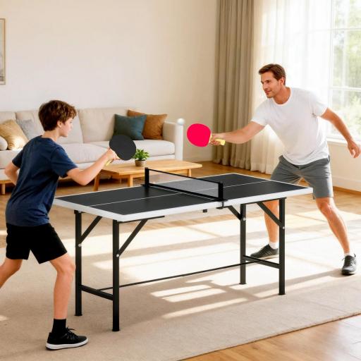 Mini Mesa de Ping-Pong Plegable con Red 2 Raquetas y 3 Pelotas para Interior y Exterior 152x76x70 cm Negro