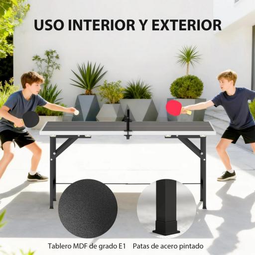 Mini Mesa de Ping-Pong Plegable con Red 2 Raquetas y 3 Pelotas para Interior y Exterior 152x76x70 cm Negro [4]