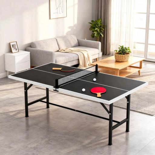 Mini Mesa de Ping-Pong Plegable con Red 2 Raquetas y 3 Pelotas para Interior y Exterior 152x76x70 cm Negro [7]