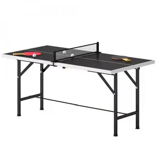 Mini Mesa de Ping-Pong Plegable con Red 2 Raquetas y 3 Pelotas para Interior y Exterior 152x76x70 cm Negro [9]