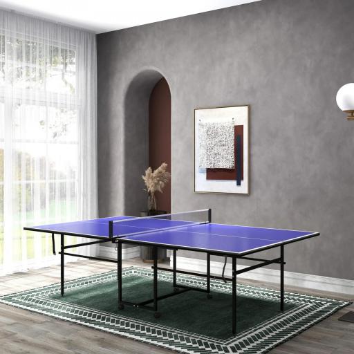 Mesa de Ping-Pong Plegable con 4 Ruedas Red 2 Palas y 3 Pelotas para Interior y Exterior 274x152,5x75,5 cm Azul