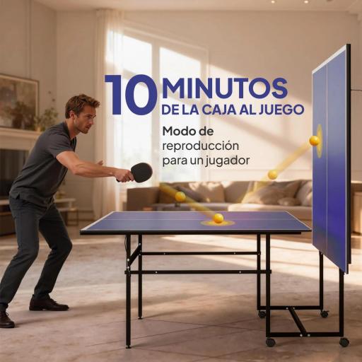 Mesa de Ping-Pong Plegable con 4 Ruedas Red 2 Palas y 3 Pelotas para Interior y Exterior 274x152,5x75,5 cm Azul [2]
