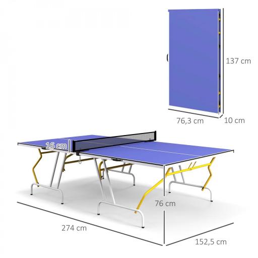 Mesa de Ping Pong Plegable Mesa de Tenis de Mesa Diseño Compacto con Red y Reposapiés Ajustables 274x152,5x76 cm Azul [1]