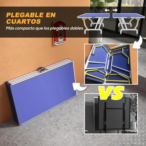 Mesa de Ping Pong Plegable Mesa de Tenis de Mesa Diseño Compacto con Red y Reposapiés Ajustables 274x152,5x76 cm Azul [3]
