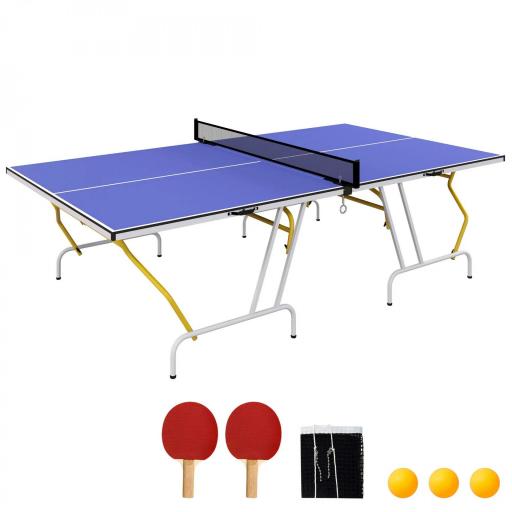 Mesa de Ping Pong Plegable Mesa de Tenis de Mesa Diseño Compacto con Red y Reposapiés Ajustables 274x152,5x76 cm Azul [9]