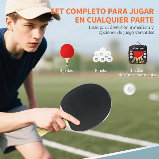 Palas de Ping Pong con 4 Raquetas 8 Pelotas y Estuche de Transporte para Principiantes Expertos Rojo [2]