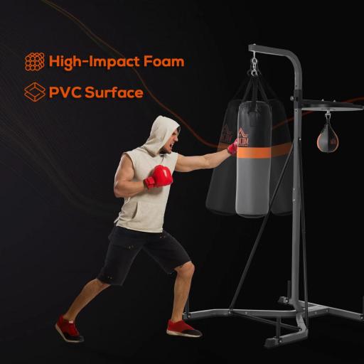 Saco de Boxeo Colgante con Bola de Velocidad Ajustable en Altura de 167-187 cm e Inflador 115x157x221 cm Negro y Gris [5]