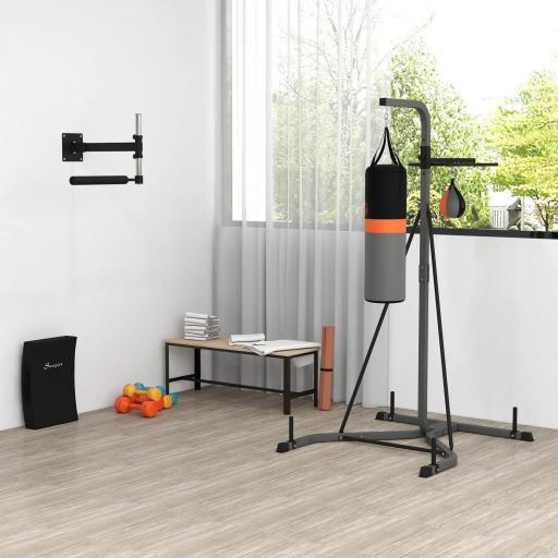 Saco de Boxeo Colgante con Bola de Velocidad Ajustable en Altura de 167-187 cm e Inflador 115x157x221 cm Negro y Gris [7]
