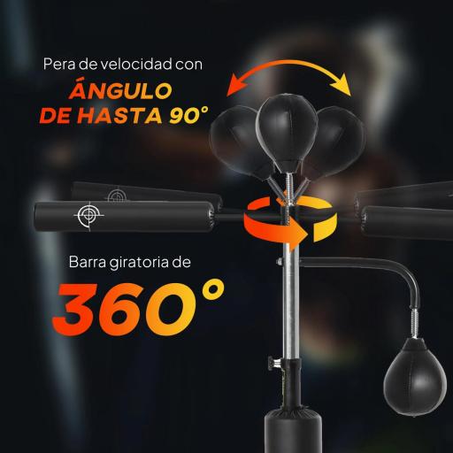 Saco de Boxeo de Pie 4 en 1 Ajustable en Altura con 2 Bolas Barra y Base Rellenable Agua o Arena 88x50x160-230 cm Negro [2]