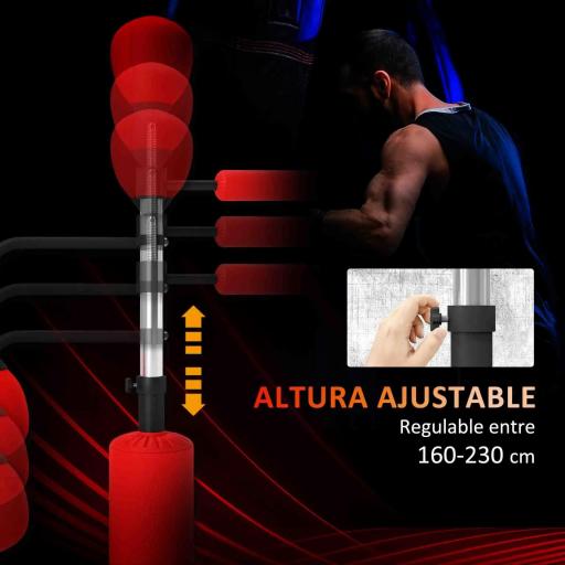 Saco de Boxeo de Pie Ajustable en Altura con Barra Giratoria de 360° 2 Bolas y Base Rellenable 88x50x160-230 cm Rojo [4]