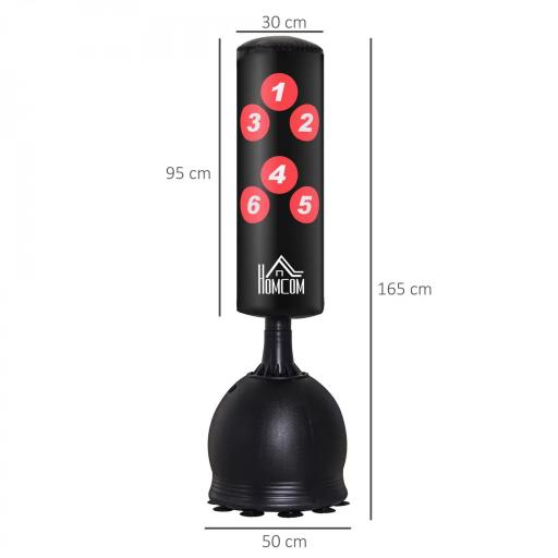 Saco de Boxeo de Pie 165 cm con Base Rellenable de Agua 22,5 kg o Arena 27,5 kg y Ventosas de Goma para Adultos y Niños 50x50x165 cm Negro [1]