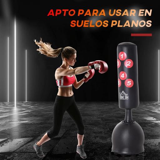 Saco de Boxeo de Pie 165 cm con Base Rellenable de Agua 22,5 kg o Arena 27,5 kg y Ventosas de Goma para Adultos y Niños 50x50x165 cm Negro [5]