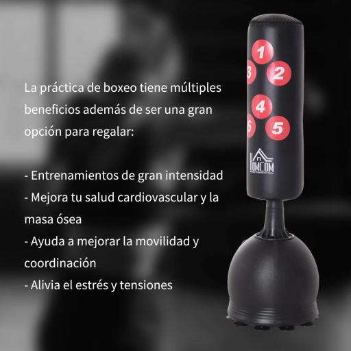 Saco de Boxeo de Pie 165 cm con Base Rellenable de Agua 22,5 kg o Arena 27,5 kg y Ventosas de Goma para Adultos y Niños 50x50x165 cm Negro [2]