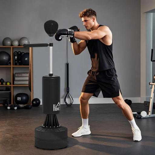 Saco de Boxeo de Pie con Bola de Velocidad y Barra Giratoria de 360° 88x48x155-205 cm Negro