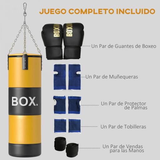 Saco de Boxeo sin Relleno con Guantes de Boxeo Gancho y Muñequeras y Tobilleras Amarillo [1]