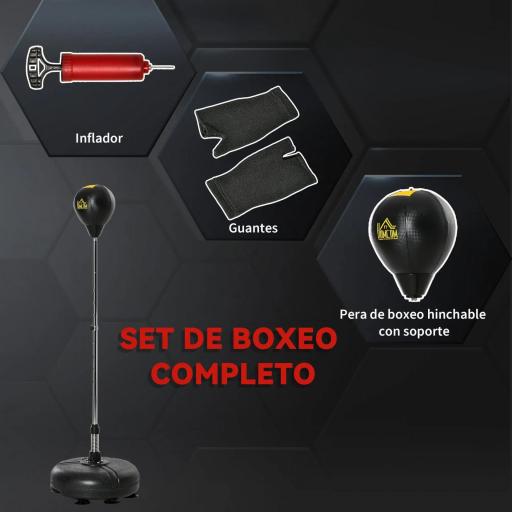 Saco de Boxeo de Pie con Altura Ajustable en 4 Niveles Base Rellenable Guantes e Inflador Ø45x133-151 cm Negro  [3]