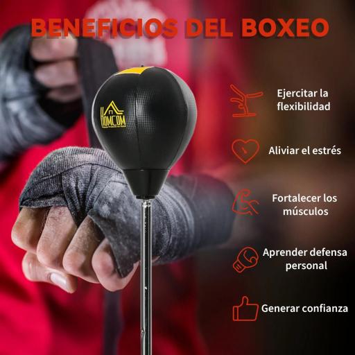 Saco de Boxeo de Pie con Altura Ajustable en 4 Niveles Base Rellenable Guantes e Inflador Ø45x133-151 cm Negro  [6]
