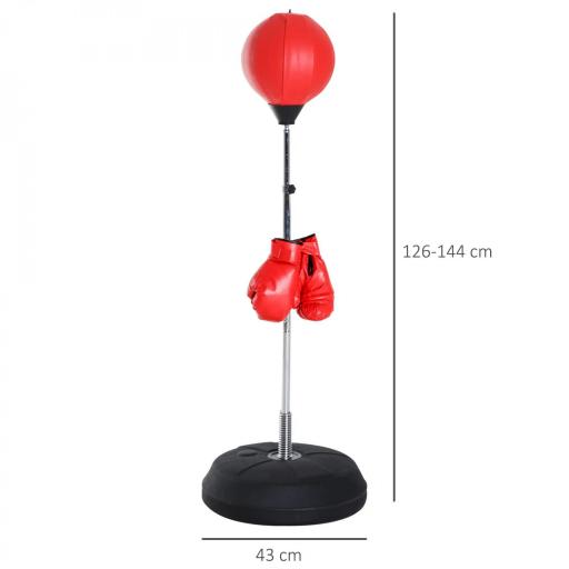 Saco de Boxeo de Pie con Altura Ajustable en 4 Niveles 126-144 cm Base Rellenable y Guantes de Boxeo Rojo y Negro [1]
