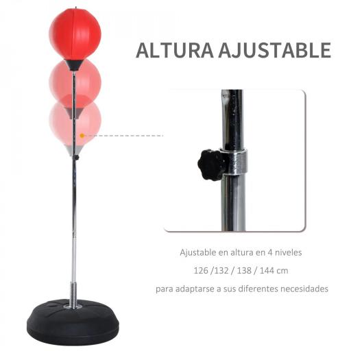 Saco de Boxeo de Pie con Altura Ajustable en 4 Niveles 126-144 cm Base Rellenable y Guantes de Boxeo Rojo y Negro [3]