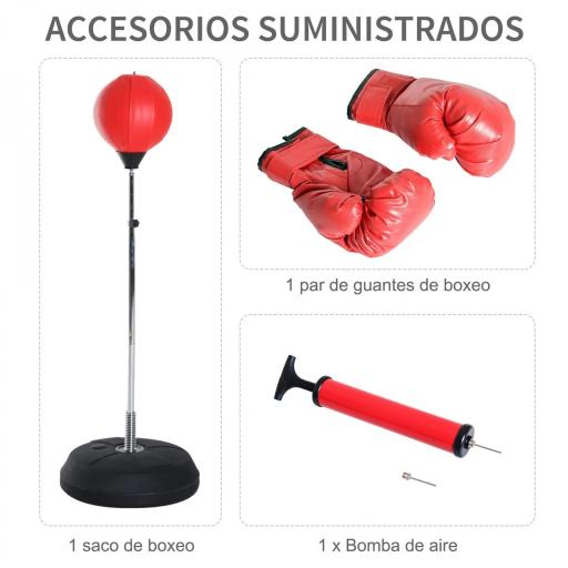 Saco de Boxeo de Pie con Altura Ajustable en 4 Niveles 126-144 cm Base Rellenable y Guantes de Boxeo Rojo y Negro [5]