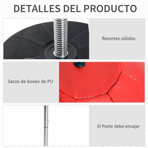 Saco de Boxeo de Pie con Altura Ajustable en 4 Niveles 126-144 cm Base Rellenable y Guantes de Boxeo Rojo y Negro [2]