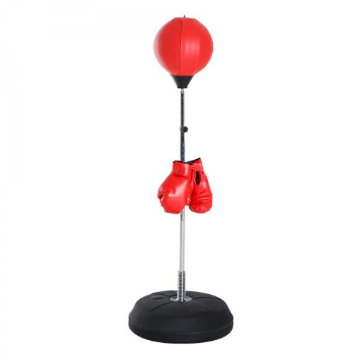 Saco de Boxeo de Pie con Altura Ajustable en 4 Niveles 126-144 cm Base Rellenable y Guantes de Boxeo Rojo y Negro [9]