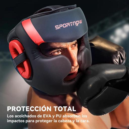 Casco de Boxeo Helmet MMA con Correa Ajustable para Grappling Sparring Artes Marciales Kickboxing Karate Rojo y Negro [2]