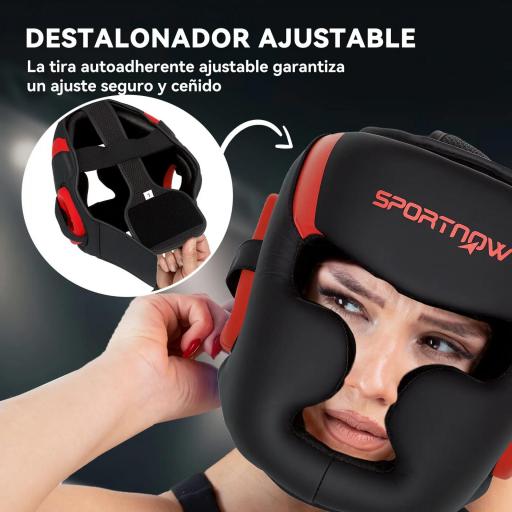 Casco de Boxeo Helmet MMA con Correa Ajustable para Grappling Sparring Artes Marciales Kickboxing Karate Rojo y Negro [3]
