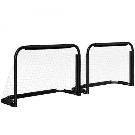 Mini Porterías de Fútbol Plegables Set de 2 Porterías de Exterior para Niños y Adultos 90x36x60 cm Negro [8]