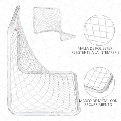 Set de 2 Porterías de Fútbol con Red y Balón para Niños y Adultos Juguete Deportivo para Exterior Jardín Acero y Poliéster 78x46x56 cm Blanco [8]