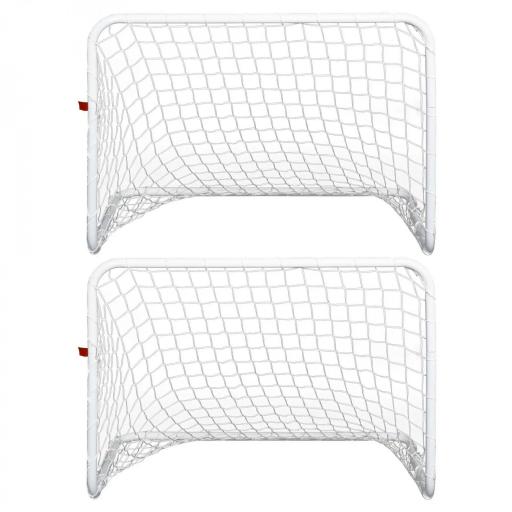 Set de 2 Porterías de Fútbol con Red y Balón para Niños y Adultos Juguete Deportivo para Exterior Jardín Acero y Poliéster 78x46x56 cm Blanco [4]