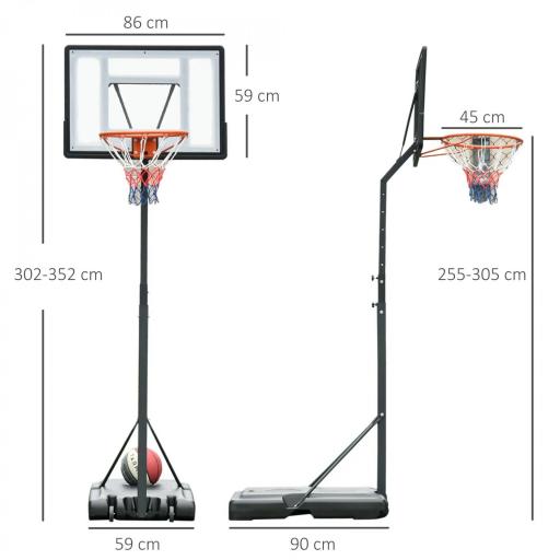 Canasta de Baloncesto con Soporte de Ruedas Aro de Basket Ajustable en Altura con Base Rellenable 90x165x302-352cm Negro [1]