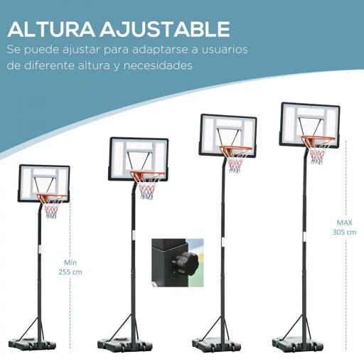 Canasta de Baloncesto con Soporte de Ruedas Aro de Basket Ajustable en Altura con Base Rellenable 90x165x302-352cm Negro [3]
