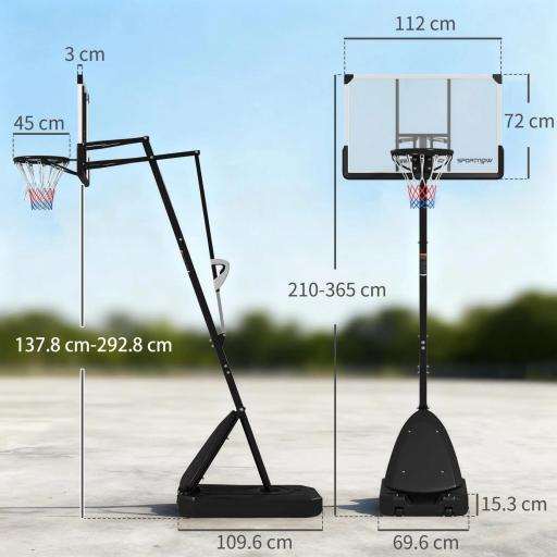 Canasta de Baloncesto para Exterior Ajustable de 150-305 cm con Ruedas Base Rellenable y Sistema de Retorno Negro [1]