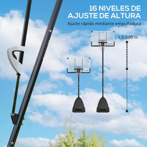 Canasta de Baloncesto para Exterior Ajustable de 150-305 cm con Ruedas Base Rellenable y Sistema de Retorno Negro [2]