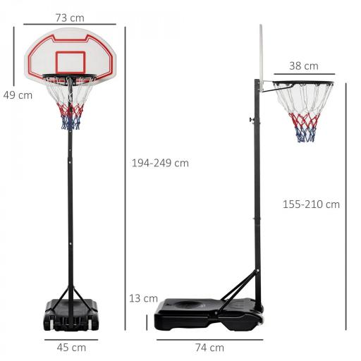 Canasta de Baloncesto con Altura Ajustable de 155-210 cm Base Rellenable y Ruedas para Exterior e Interior Multicolor [1]