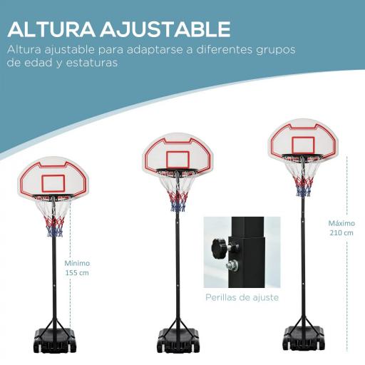 Canasta de Baloncesto con Altura Ajustable de 155-210 cm Base Rellenable y Ruedas para Exterior e Interior Multicolor [2]
