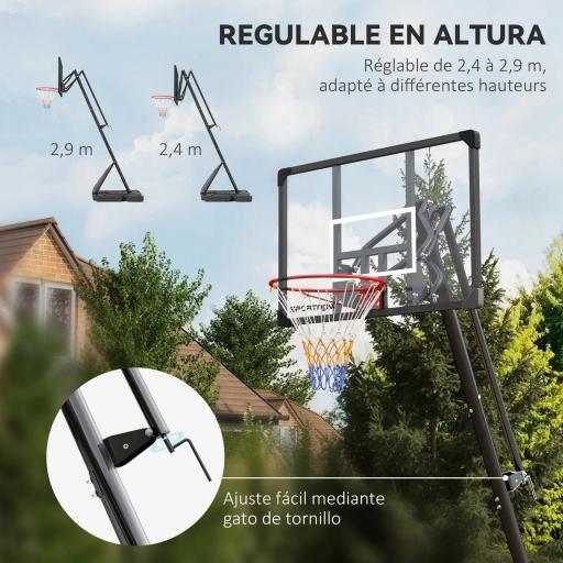 Canasta de Baloncesto Ajustable 236-293 cm con Ruedas Tablero de Rebote Base Rellenable para Exterior Negro [3]