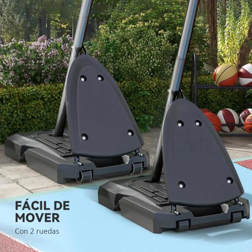 Canasta de Baloncesto Ajustable 236-293 cm con Ruedas Tablero de Rebote Base Rellenable para Exterior Negro [5]