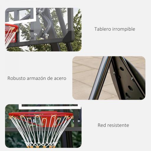 Canasta de Baloncesto Ajustable 236-293 cm con Ruedas Tablero de Rebote Base Rellenable para Exterior Negro [6]