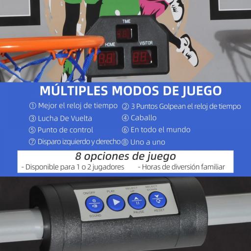 Juego de Canastas Plegable, Máquina de Baloncesto Juguete Contador y Marcador Electrónico, con Soporete de Acero, Red, Cesta de Baloncesto, 4 Baloncestos, 205x110x205 cm [5]
