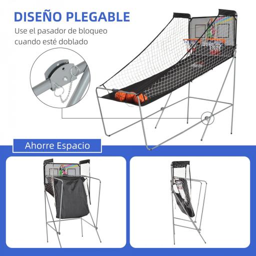 Juego de Canastas Plegable, Máquina de Baloncesto Juguete Contador y Marcador Electrónico, con Soporete de Acero, Red, Cesta de Baloncesto, 4 Baloncestos, 205x110x205 cm [3]