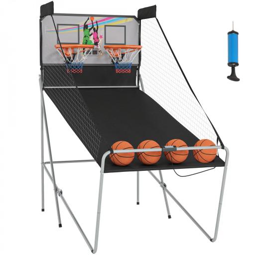 Juego de Canastas Plegable, Máquina de Baloncesto Juguete Contador y Marcador Electrónico, con Soporete de Acero, Red, Cesta de Baloncesto, 4 Baloncestos, 205x110x205 cm [9]