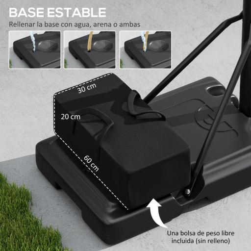 Canasta de Baloncesto para Exteriores/Interiores Altura Ajustable 235-305 cm con Ruedas Base Rellenable Bolsa de Peso [2]