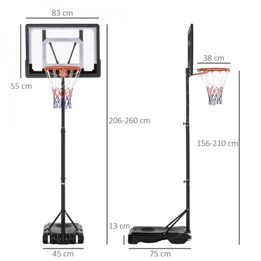 Canasta de Baloncesto con Altura Ajustable 206-260 cm Aro de Baloncesto con Ruedas y Base Rellenable Negro [1]
